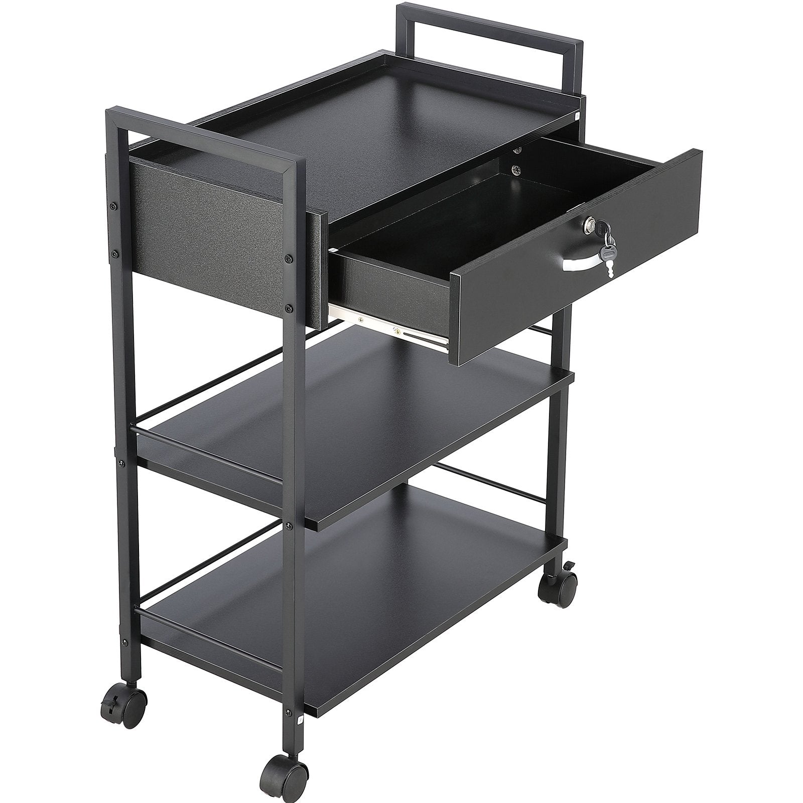 Beauty Salon Trolley Cart, 3-Tier Hair Salon Stations Cabinet for Stylist with Lockable Drawer, MDF Rolling V952-SLTCCTKHS1CMNOC7HV0