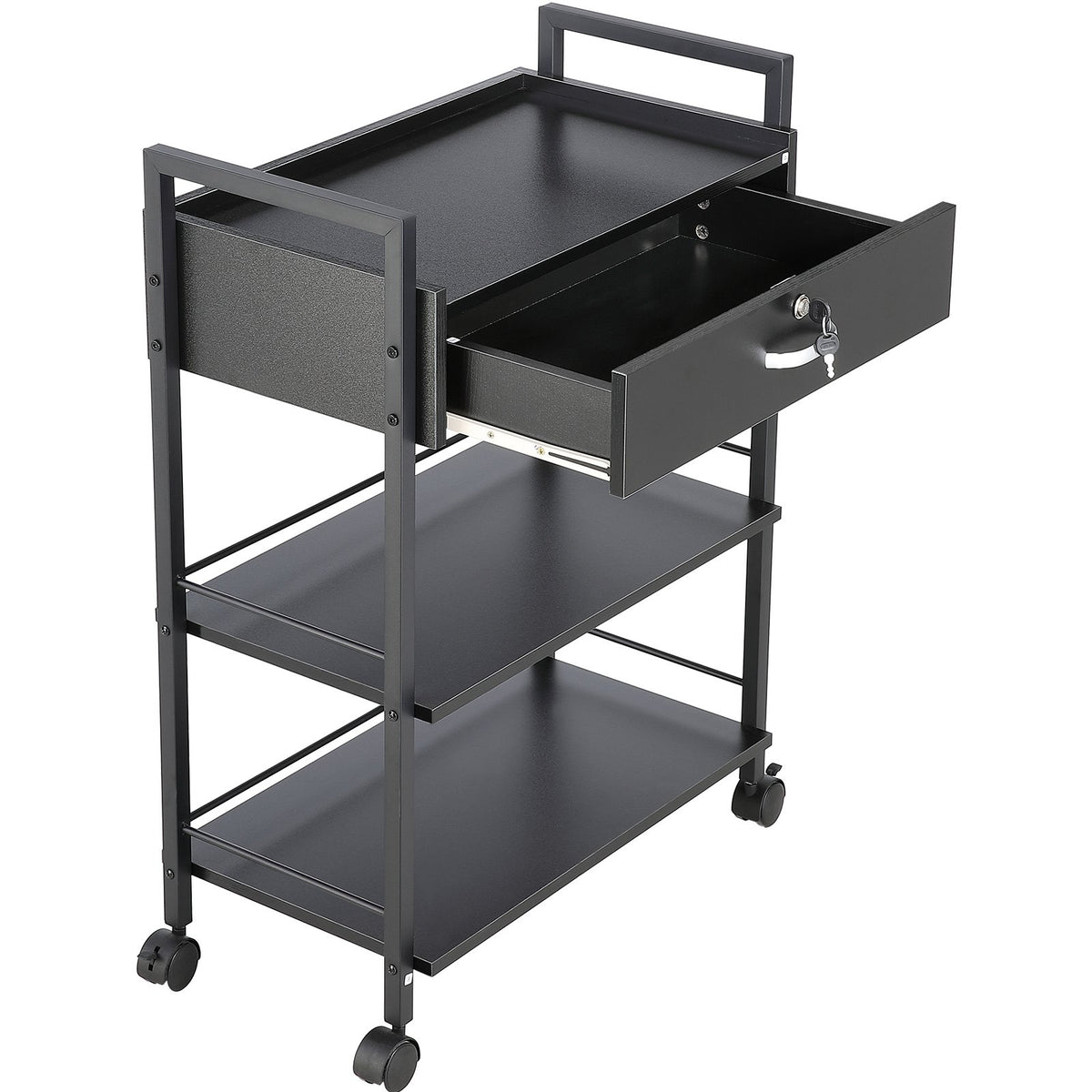 Beauty Salon Trolley Cart, 3-Tier Hair Salon Stations Cabinet for Stylist with Lockable Drawer, MDF Rolling V952-SLTCCTKHS1CMNOC7HV0