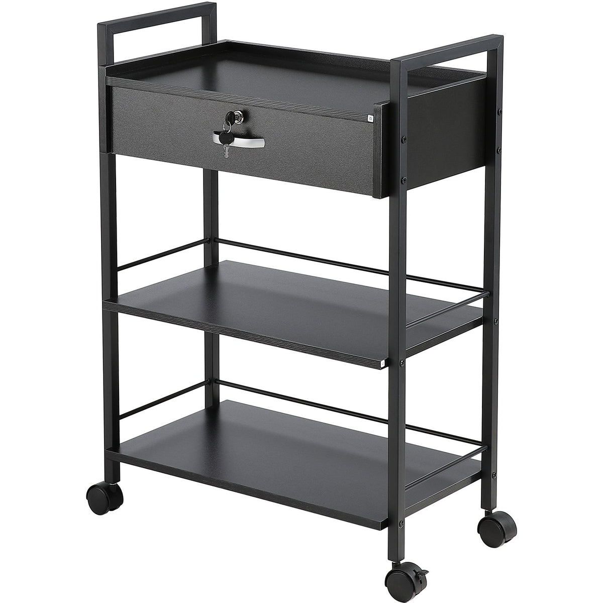 Beauty Salon Trolley Cart, 3-Tier Hair Salon Stations Cabinet for Stylist with Lockable Drawer, MDF Rolling V952-SLTCCTKHS1CMNOC7HV0