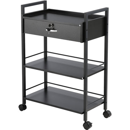 Beauty Salon Trolley Cart, 3-Tier Hair Salon Stations Cabinet for Stylist with Lockable Drawer, MDF Rolling V952-SLTCCTKHS1CMNOC7HV0