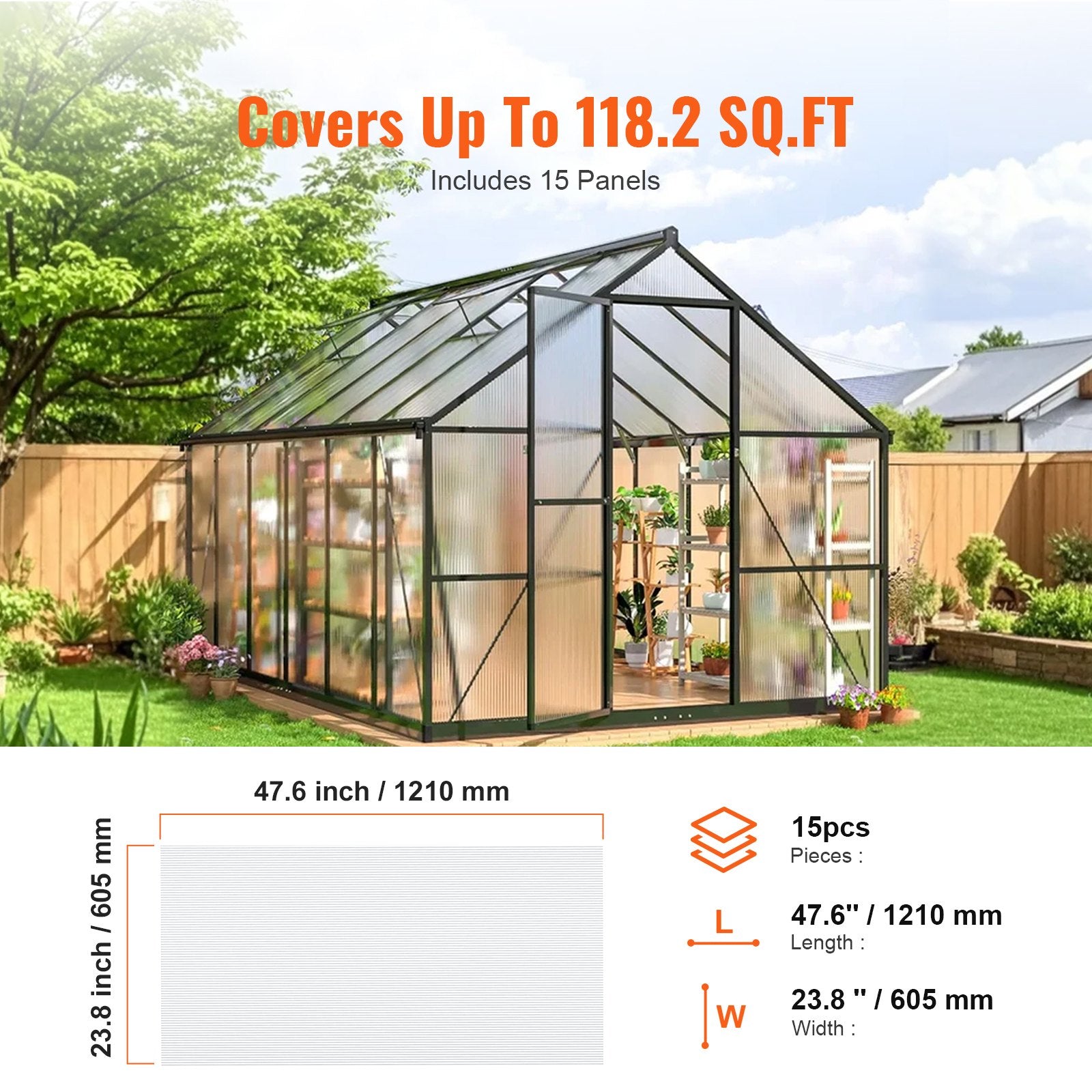 15 Pack Polycarbonate Greenhouse Panels, 2' X 4' X 0.24'' Roof Panels Sheets, Waterproof UV Protected V952-SLWDBBSTM15JKN5ETV0