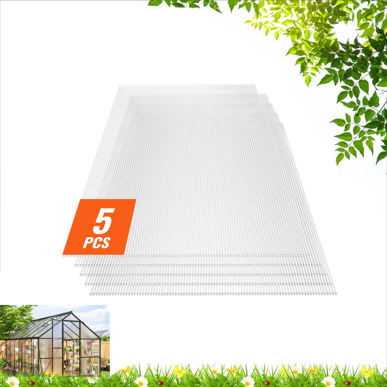 5 Pack Polycarbonate Greenhouse Panels 2' X 4' X 0.32'' Roof Sheets V952-SLWDBBSTM4FTWDFTVV0