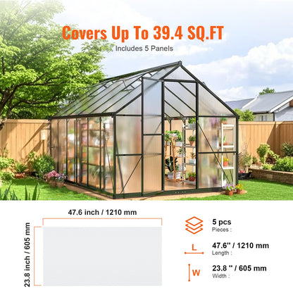5 Pack Polycarbonate Greenhouse Panels 2' X 4' X 0.32'' Roof Sheets V952-SLWDBBSTM4FTWDFTVV0