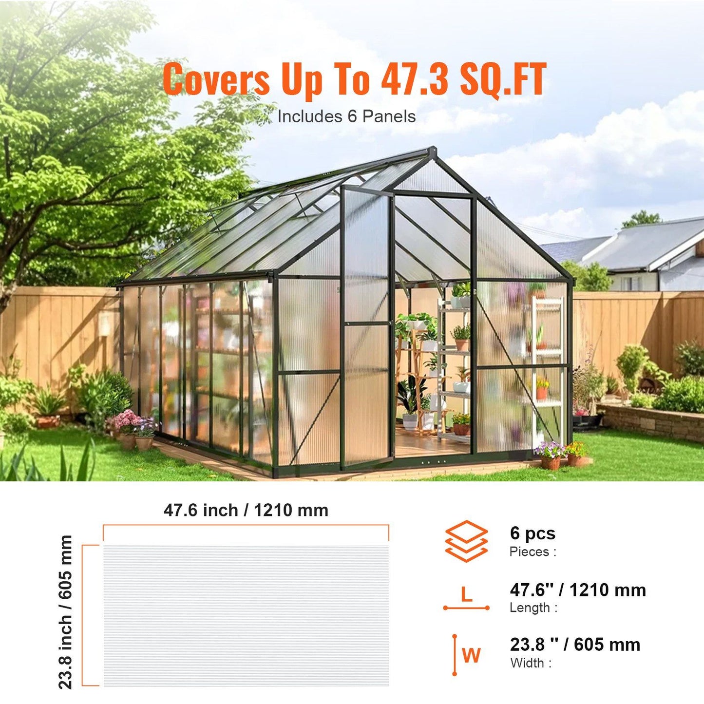 6 Pack Polycarbonate Greenhouse Panels, 3.96' x 1.98' x 0.157" Roof Panels Sheets, Waterproof UV Protected V952-SLWDBBSTM6J03UTBJV0