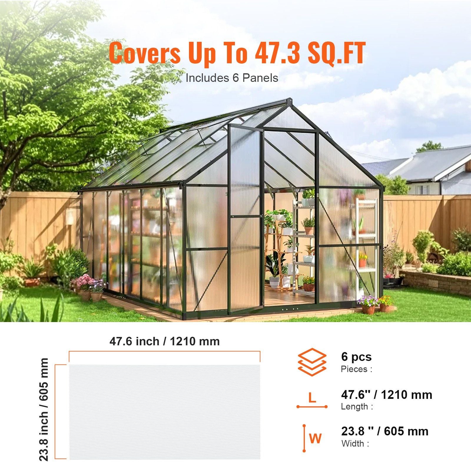 6 Pack Polycarbonate Greenhouse Panels, 3.96' x 1.98' x 0.157" Roof Panels Sheets, Waterproof UV Protected V952-SLWDBBSTM6J03UTBJV0
