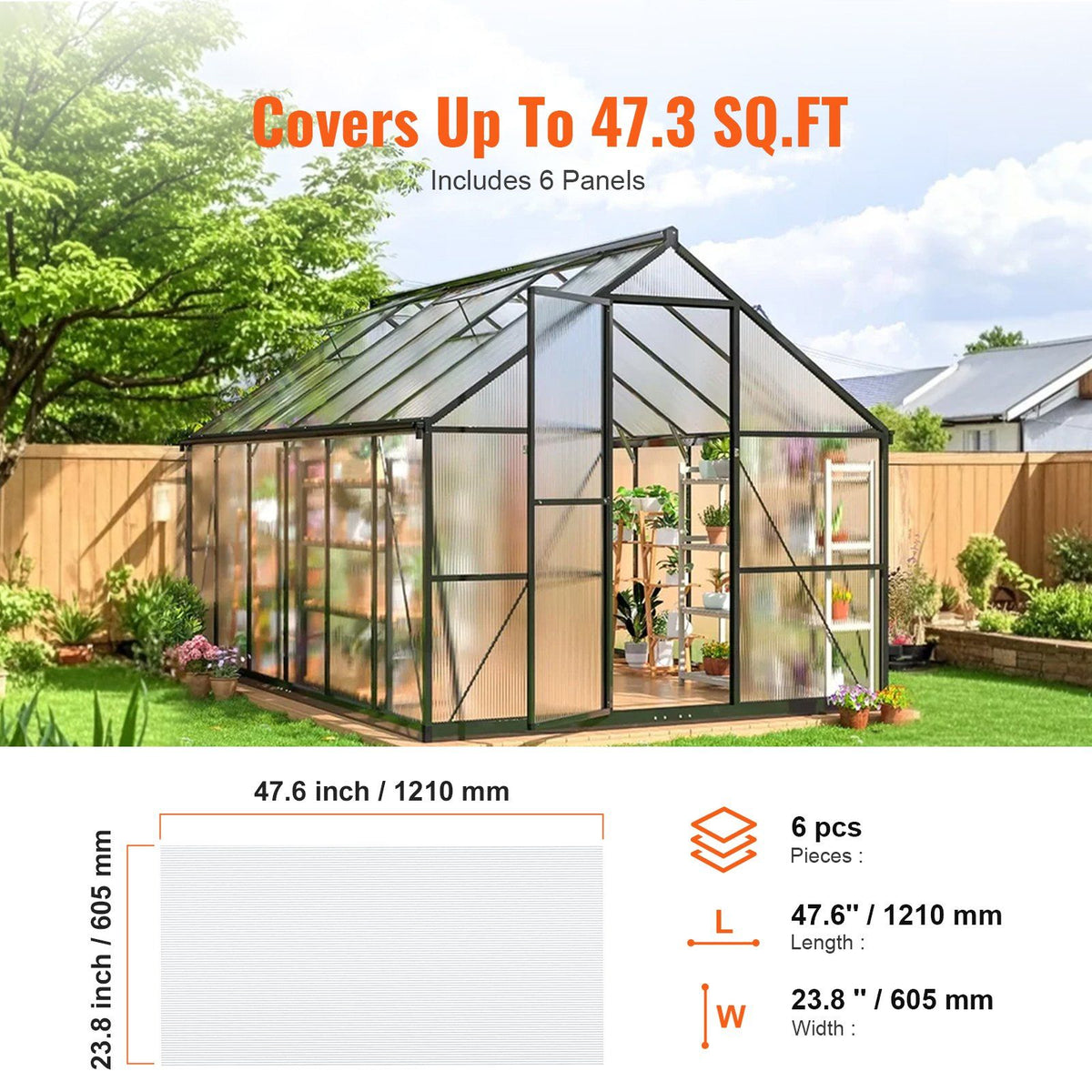 6 Pack Polycarbonate Greenhouse Panels, 3.96' x 1.98' x 0.157" Roof Panels Sheets, Waterproof UV Protected V952-SLWDBBSTM6J03UTBJV0