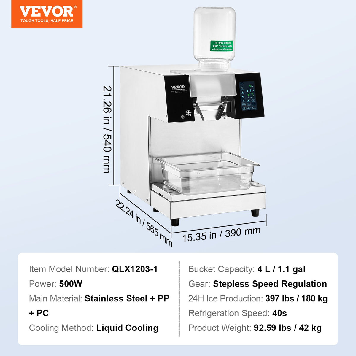 Commercial Snowflake Ice Machine, 397LBS/24H Snowflake Ice Maker, Stainless Steel Ice Shaver Machine, V952-SLXNBJCMYJP1SWA5FV3