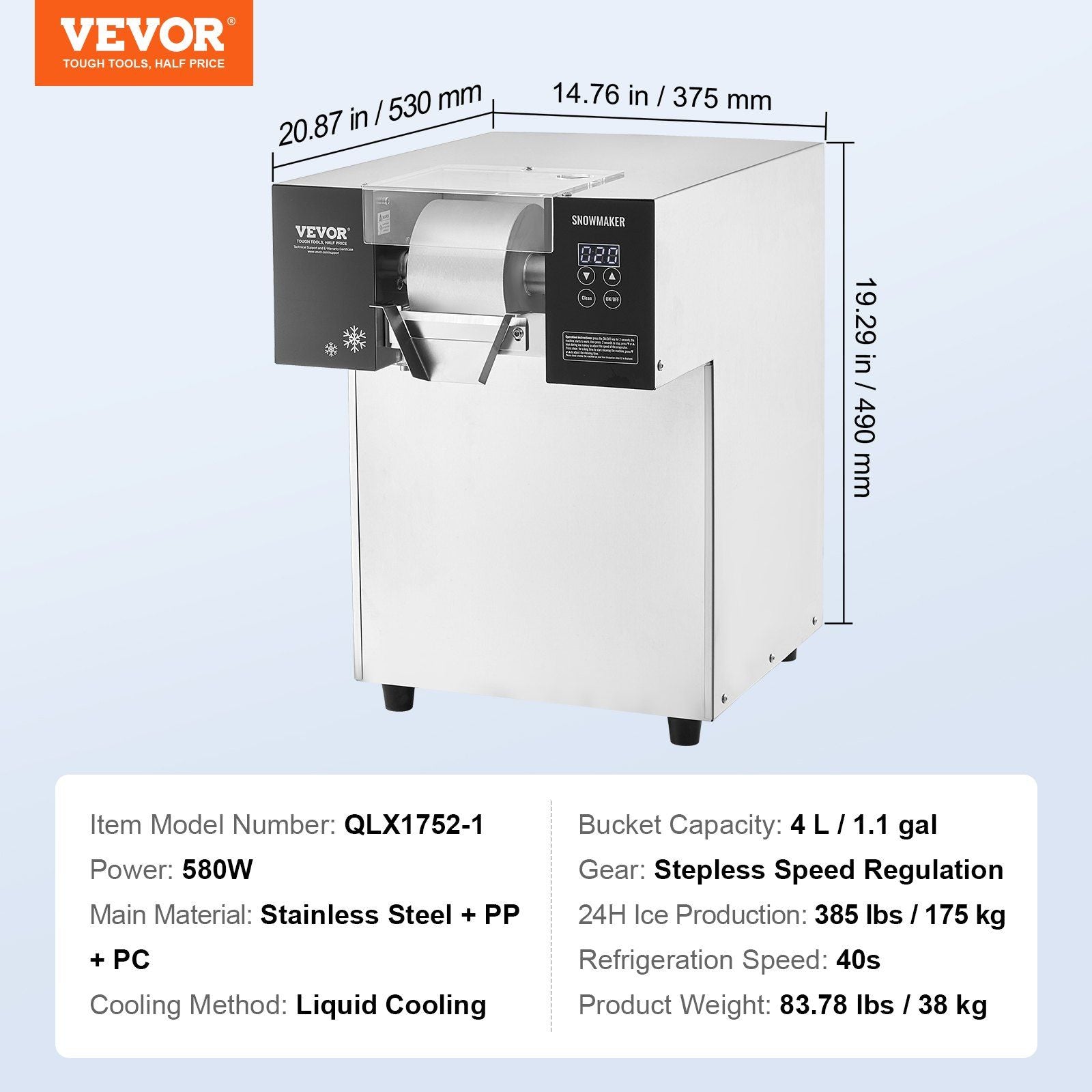 Commercial Snowflake Ice Machine, 385LBS/24H Snowflake Ice Maker, Stainless Steel Ice Shaver Machine, V952-SLXNBJLEDPCMFRQHJV3