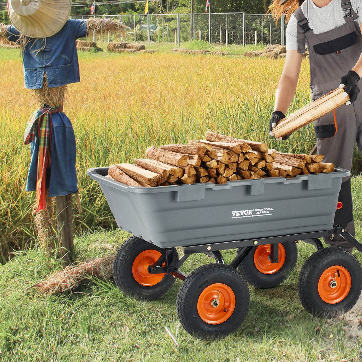 Dump Cart, Poly Garden Dump Cart with Easy to Assemble Steel Frame, Dump Wagon with 2-in-1 Convertible V952-SLZXTC1200B0XEEV4V0
