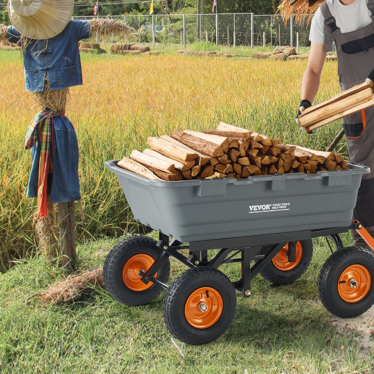 Dump Cart, Poly Garden Dump Cart with Easy to Assemble Steel Frame, Dump Wagon with 2-in-1 Convertible V952-SLZXTC1500B0FP7ZKV0