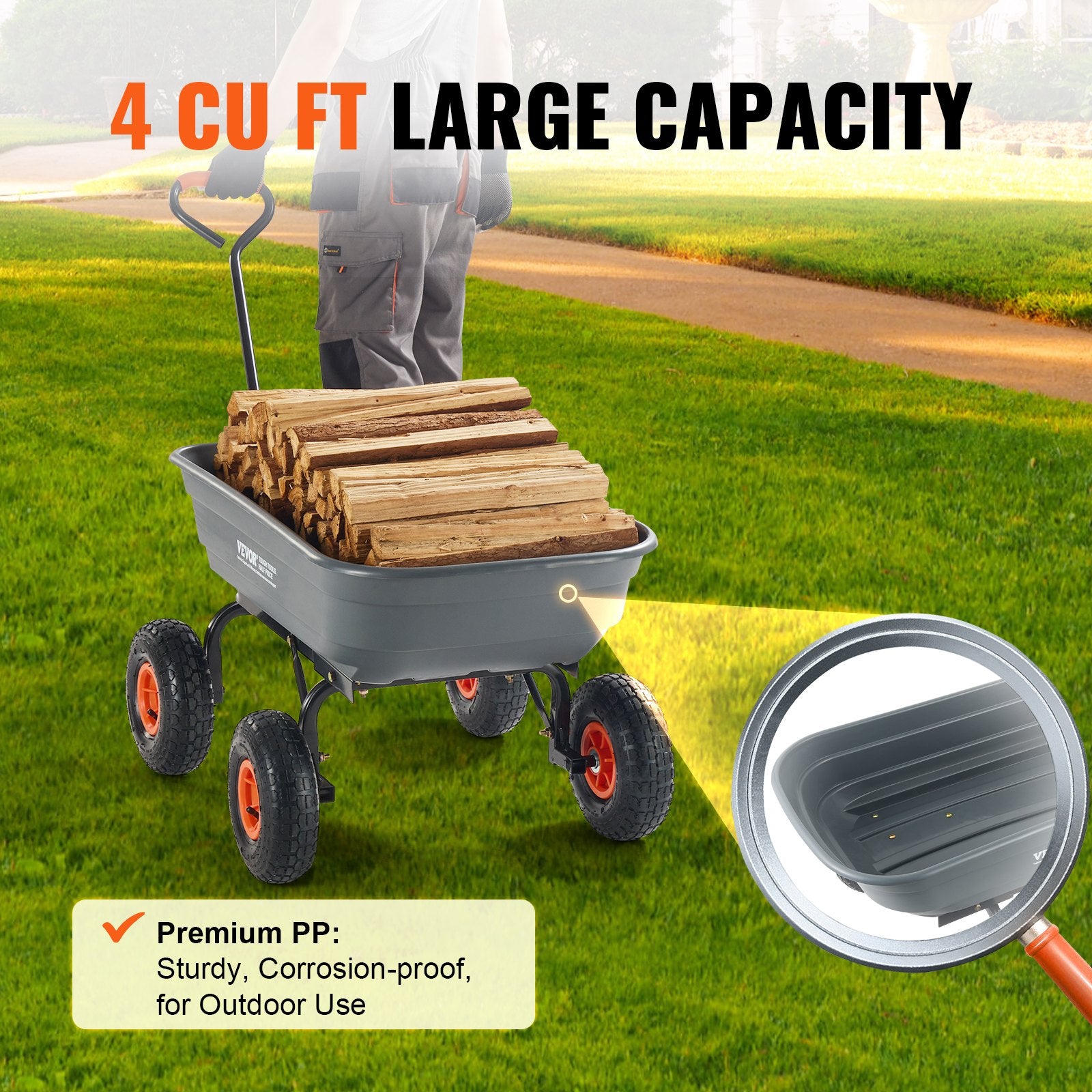 Dump Cart, Poly Garden Dump Cart with Easy to Assemble Steel Frame, Dump Wagon with 2-in-1 Convertible V952-SLZXTC600B005GQJAV0