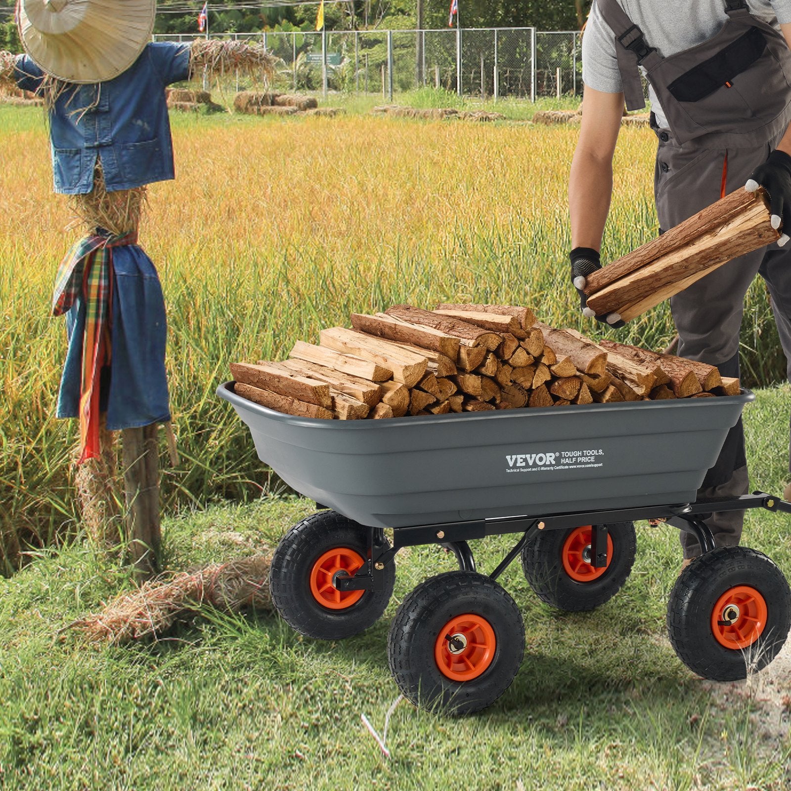 Dump Cart, Poly Garden Dump Cart with Easy to Assemble Steel Frame, Dump Wagon with 2-in-1 Convertible V952-SLZXTC600B005GQJAV0