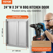 BBQ Access Door, 610x610 mm Double Outdoor Kitchen Door, Stainless Steel Flush Mount Door, Wall Vertical Door V952-SMABSCJMYS24Y71UBV0