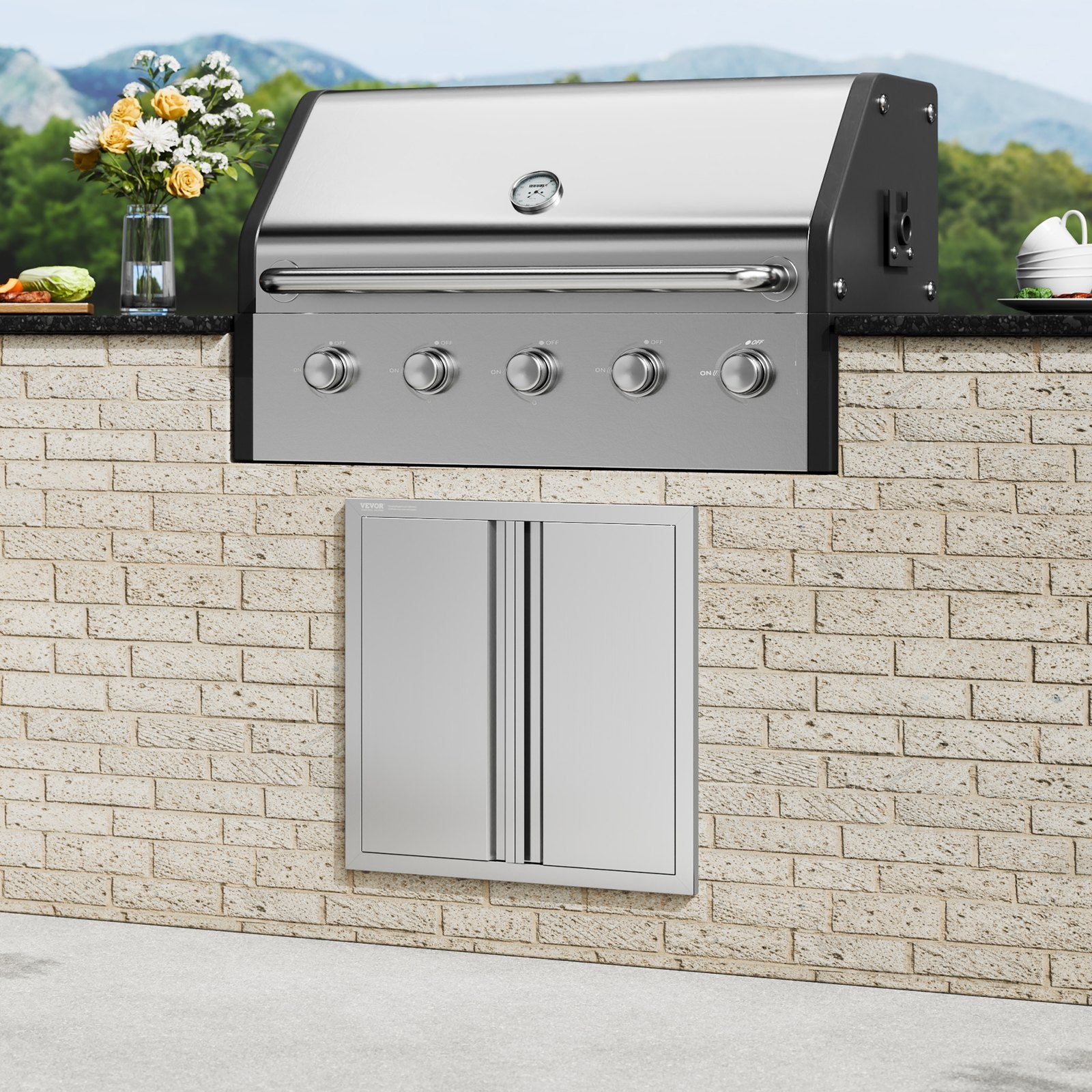 BBQ Access Door, 610x610 mm Double Outdoor Kitchen Door, Stainless Steel Flush Mount Door, Wall Vertical Door V952-SMABSCJMYS24Y71UBV0
