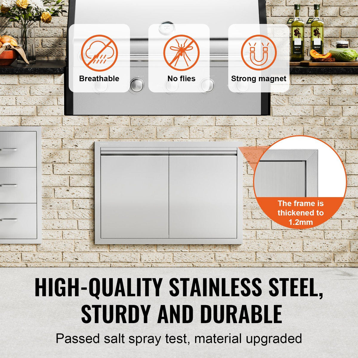 BBQ Access Door, 762x532 mm Double Outdoor Kitchen Door, Stainless Steel Flush Mount Door, Wall Vertical Door V952-SMABSCJMYS30M2GZNV0