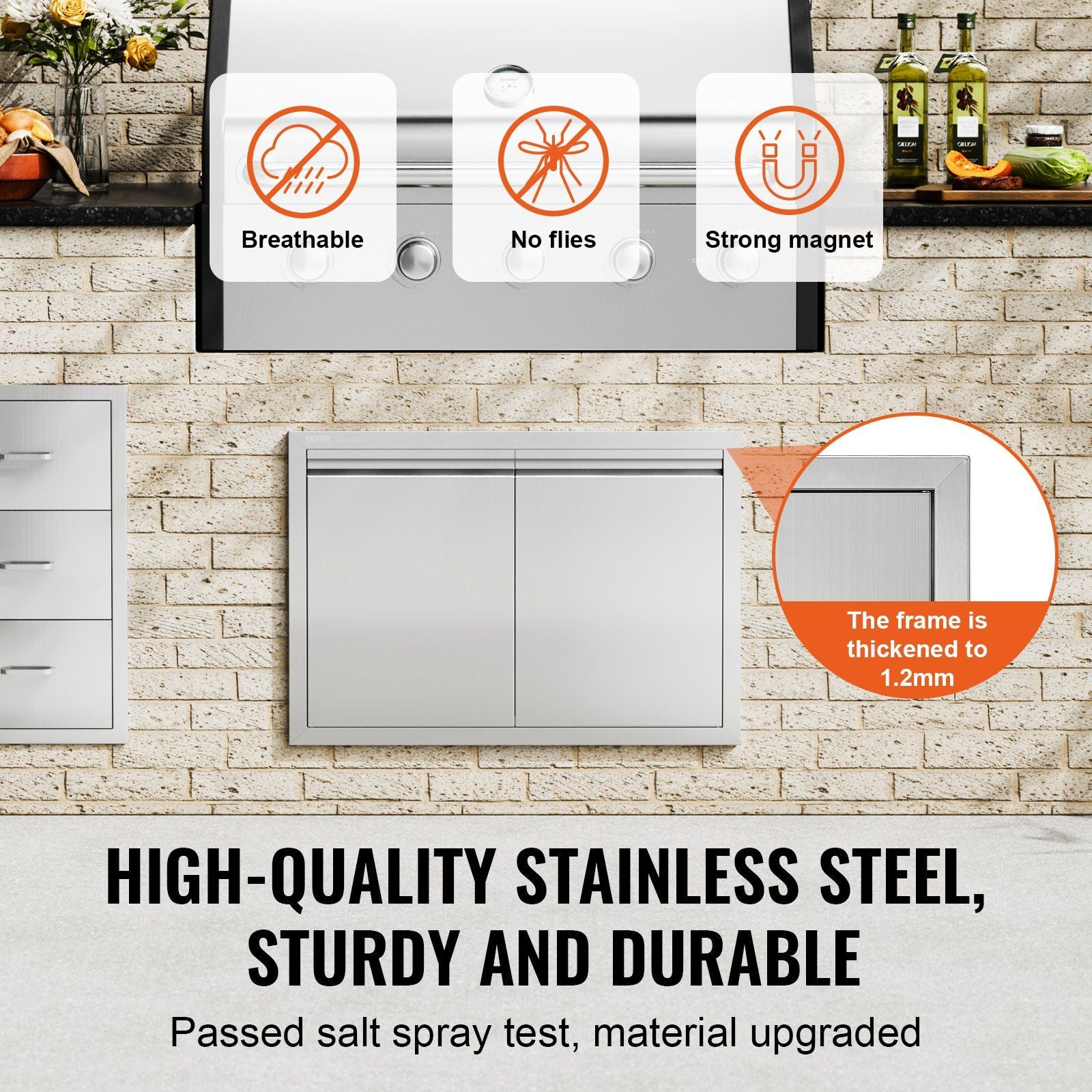 BBQ Access Door, 762x532 mm Double Outdoor Kitchen Door, Stainless Steel Flush Mount Door, Wall Vertical Door V952-SMABSCJMYS30M2GZNV0