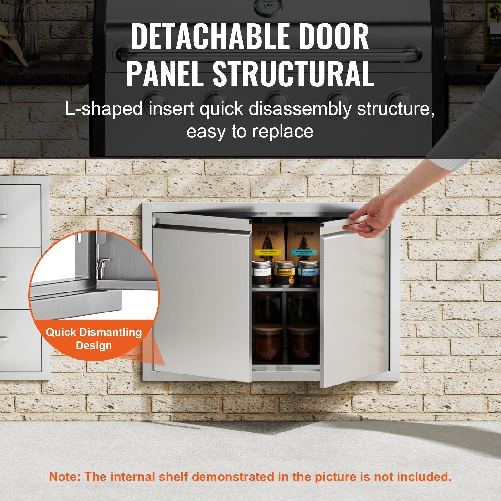 BBQ Access Door, 762x532 mm Double Outdoor Kitchen Door, Stainless Steel Flush Mount Door, Wall Vertical Door V952-SMABSCJMYS30M2GZNV0