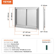 BBQ Access Door, 762x532 mm Double Outdoor Kitchen Door, Stainless Steel Flush Mount Door, Wall Vertical Door V952-SMABSCJMYS30M2GZNV0