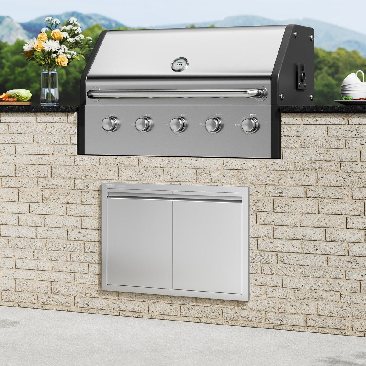BBQ Access Door, 762x532 mm Double Outdoor Kitchen Door, Stainless Steel Flush Mount Door, Wall Vertical Door V952-SMABSCJMYS30M2GZNV0