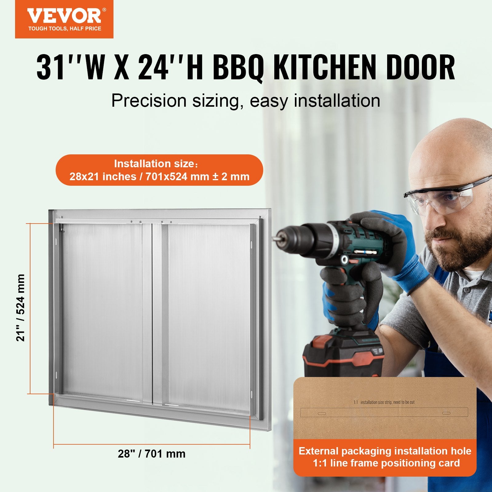 BBQ Access Door, 787x609 mm Double Outdoor Kitchen Door, Stainless Steel Flush Mount Door, Wall Vertical Door V952-SMABSCJMYS31WSG92V0