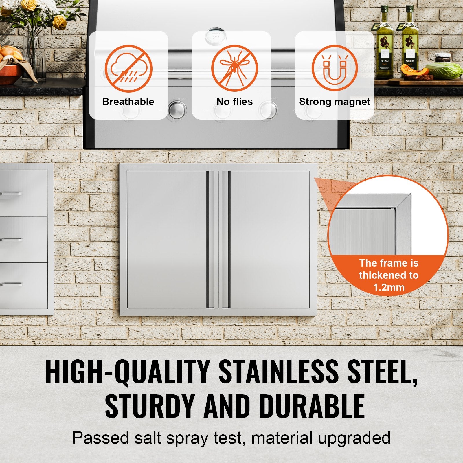BBQ Access Door, 787x609 mm Double Outdoor Kitchen Door, Stainless Steel Flush Mount Door, Wall Vertical Door V952-SMABSCJMYS31WSG92V0