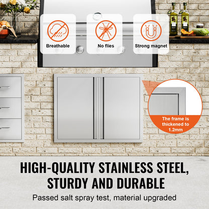 BBQ Access Door, 787x609 mm Double Outdoor Kitchen Door, Stainless Steel Flush Mount Door, Wall Vertical Door V952-SMABSCJMYS31WSG92V0