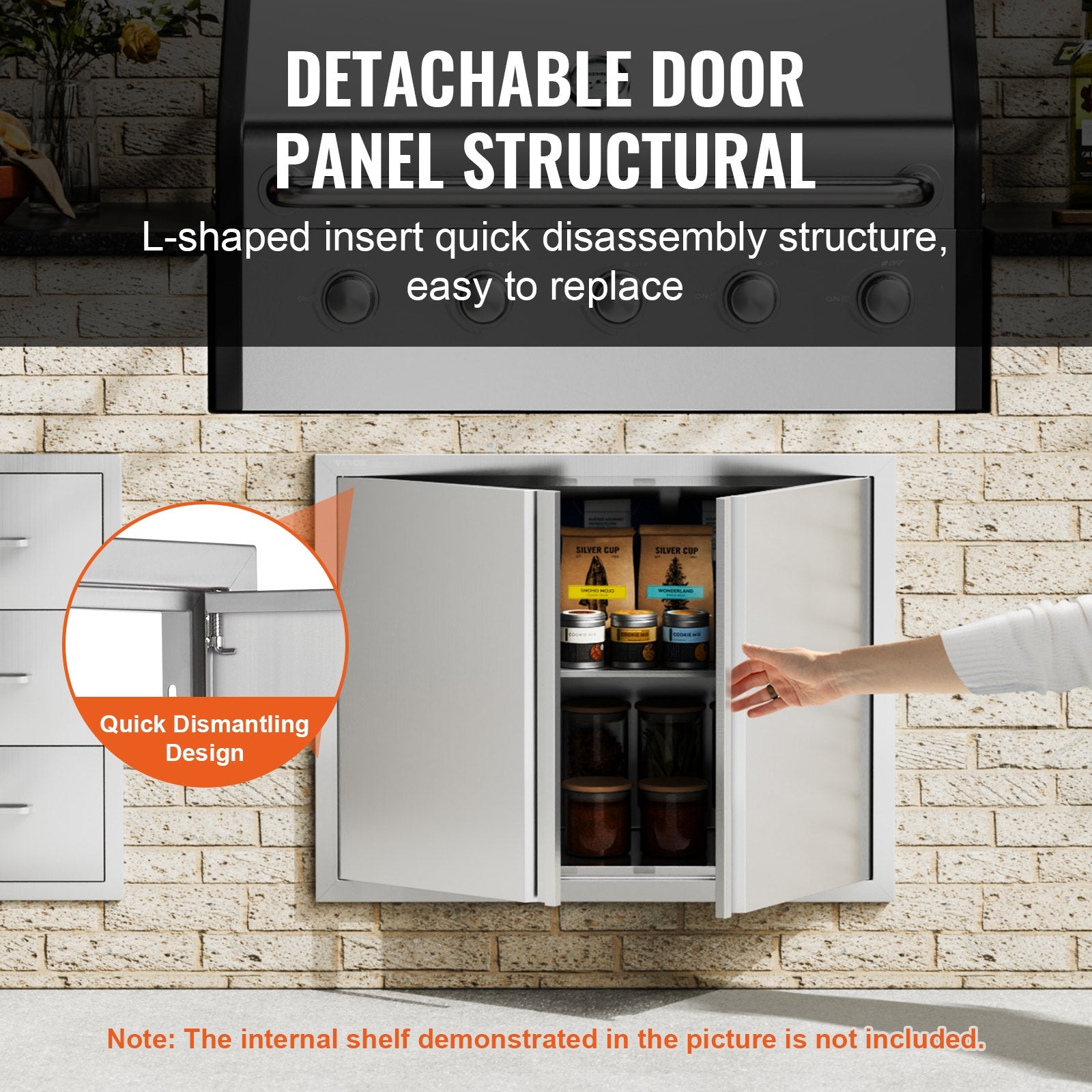 BBQ Access Door, 787x609 mm Double Outdoor Kitchen Door, Stainless Steel Flush Mount Door, Wall Vertical Door V952-SMABSCJMYS31WSG92V0