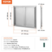 BBQ Access Door, 787x609 mm Double Outdoor Kitchen Door, Stainless Steel Flush Mount Door, Wall Vertical Door V952-SMABSCJMYS31WSG92V0