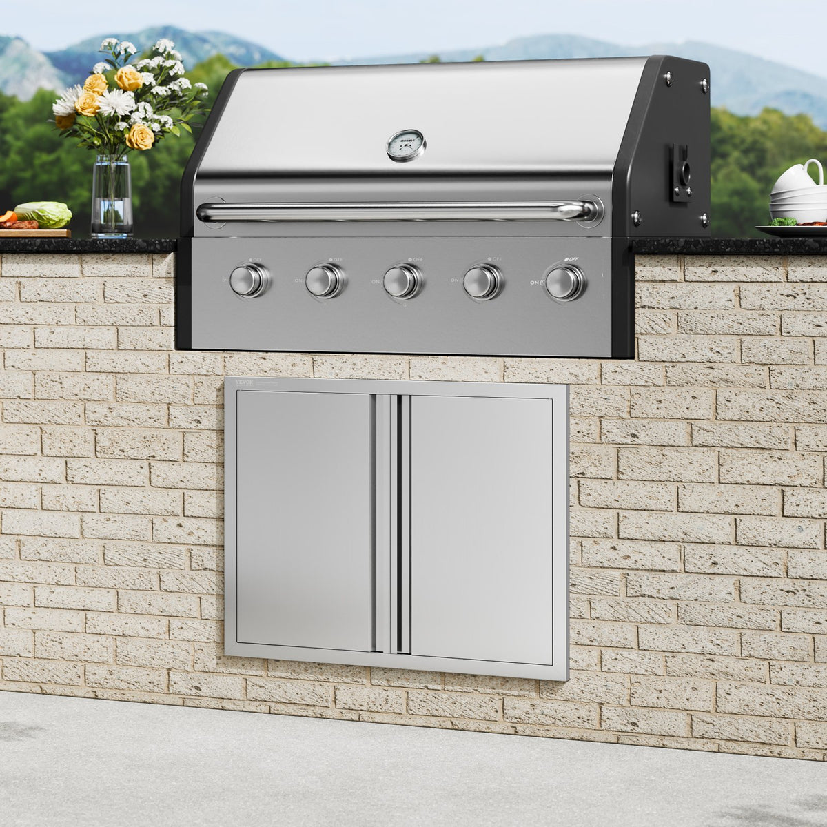 BBQ Access Door, 787x609 mm Double Outdoor Kitchen Door, Stainless Steel Flush Mount Door, Wall Vertical Door V952-SMABSCJMYS31WSG92V0