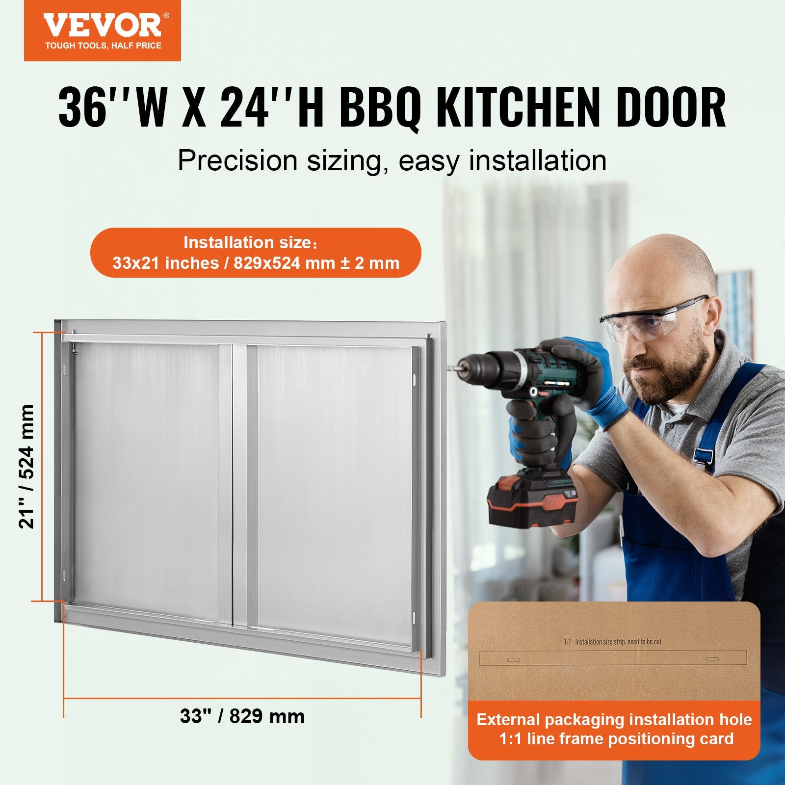 BBQ Access Door, 914x610 mm Double Outdoor Kitchen Door, Stainless Steel Flush Mount Door, Wall Vertical Door V952-SMABSCJMYS366SI1RV0