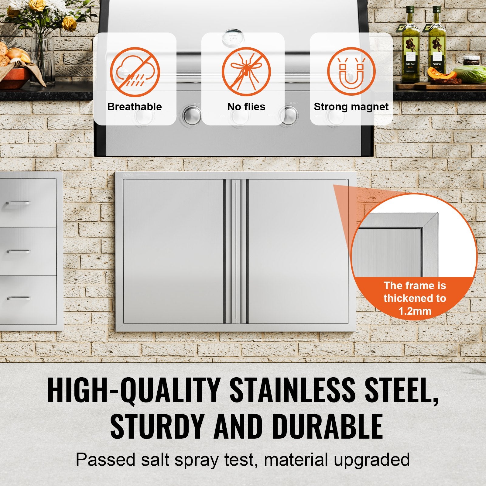 BBQ Access Door, 914x610 mm Double Outdoor Kitchen Door, Stainless Steel Flush Mount Door, Wall Vertical Door V952-SMABSCJMYS366SI1RV0