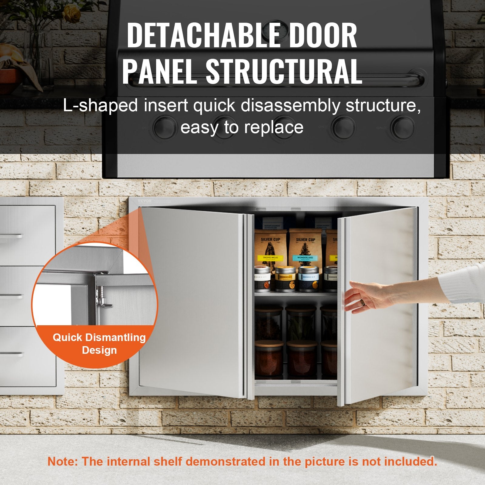BBQ Access Door, 914x610 mm Double Outdoor Kitchen Door, Stainless Steel Flush Mount Door, Wall Vertical Door V952-SMABSCJMYS366SI1RV0