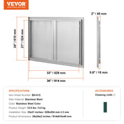 BBQ Access Door, 914x610 mm Double Outdoor Kitchen Door, Stainless Steel Flush Mount Door, Wall Vertical Door V952-SMABSCJMYS366SI1RV0