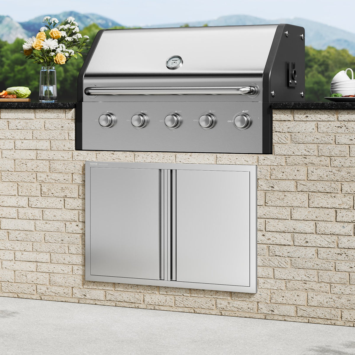 BBQ Access Door, 914x610 mm Double Outdoor Kitchen Door, Stainless Steel Flush Mount Door, Wall Vertical Door V952-SMABSCJMYS366SI1RV0