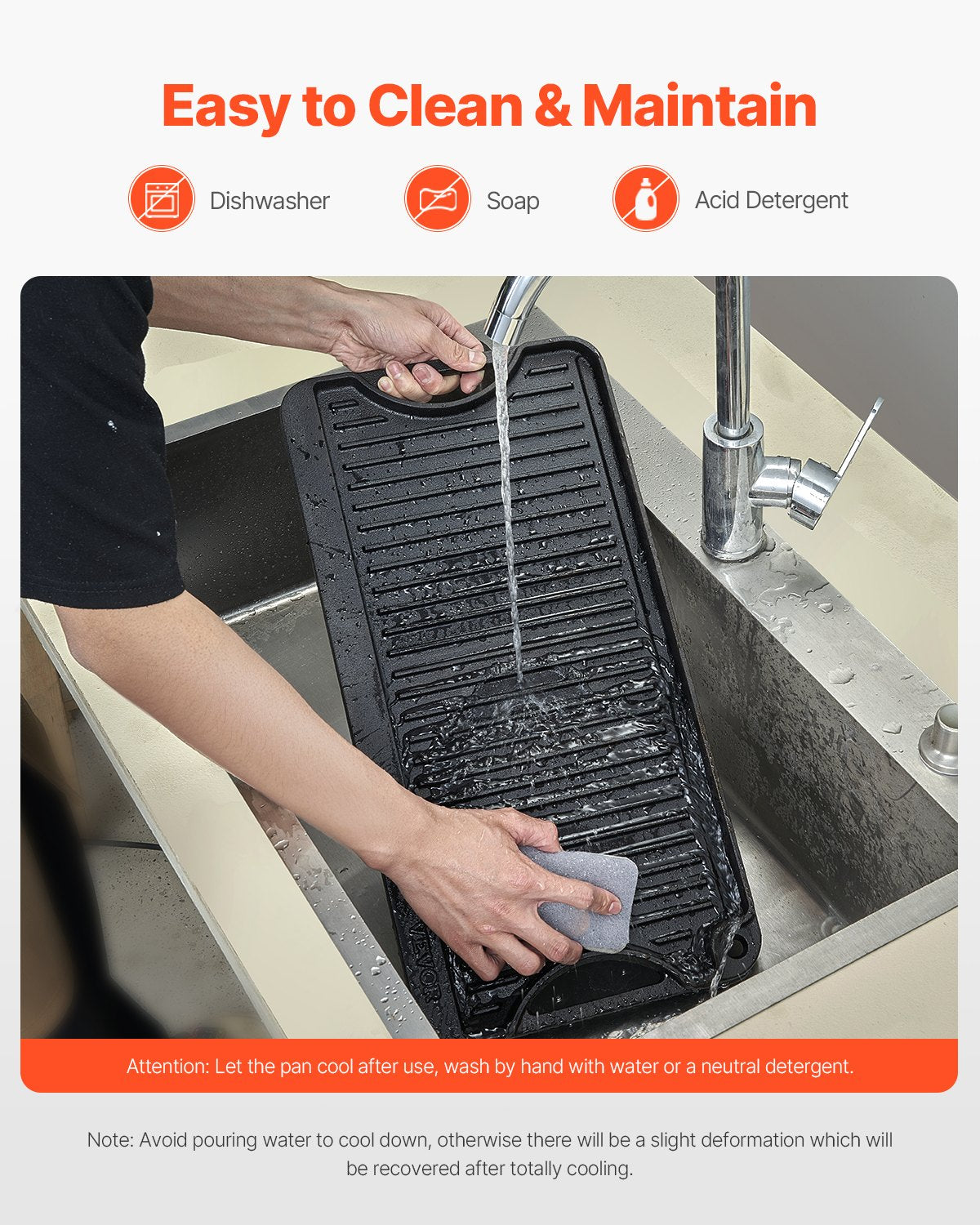 Reversible Grill/Griddle, 20x10 inch Pre-Seasoned Cast Iron Griddle, Portable Rectangular Pan with Handle, V952-SMJP2010INCHFUIXPV0