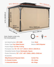 Gazebo Curtains Outdoor, Fit Most 10' x 10' x 6.7' Gazebos, 4-Panel Sidewall Gazebo Privacy Curtains with V952-SMLTCL10FT10EG66KV0