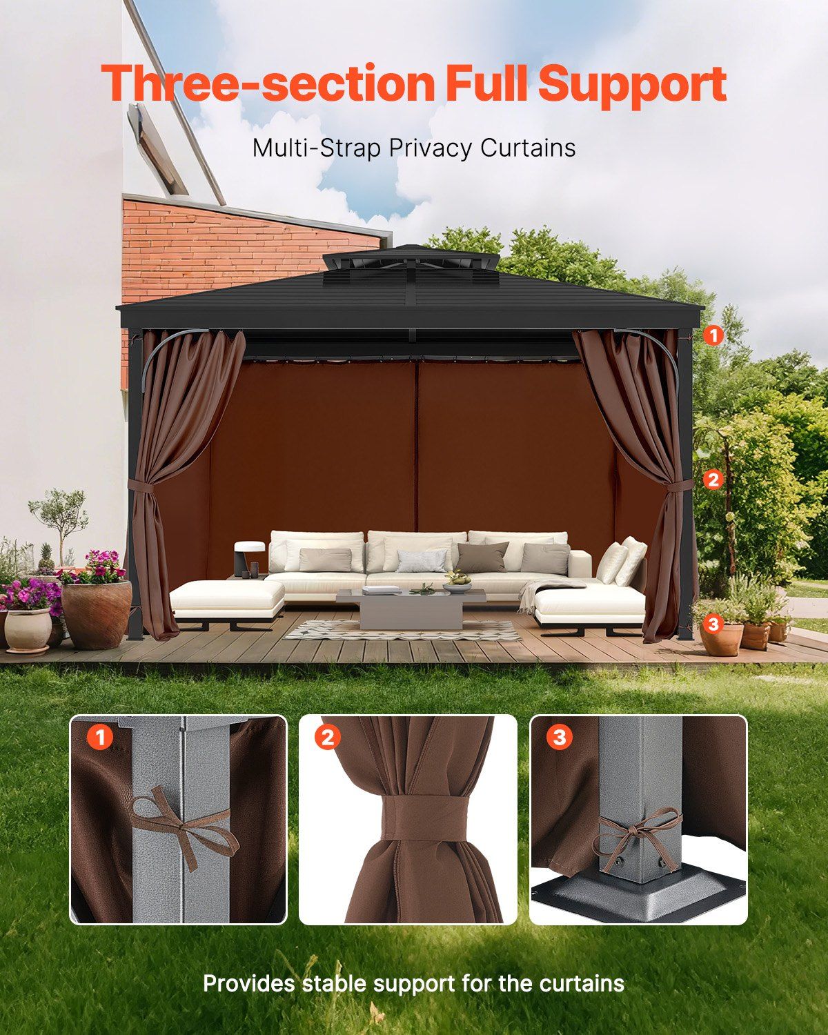 Gazebo Curtains Outdoor, Fit Most 2840 x 2840 x 2110 mm Gazebos, 4-Panel Sidewall Gazebo Privacy Curtains V952-SMLTCL10FT10KOIO4V0