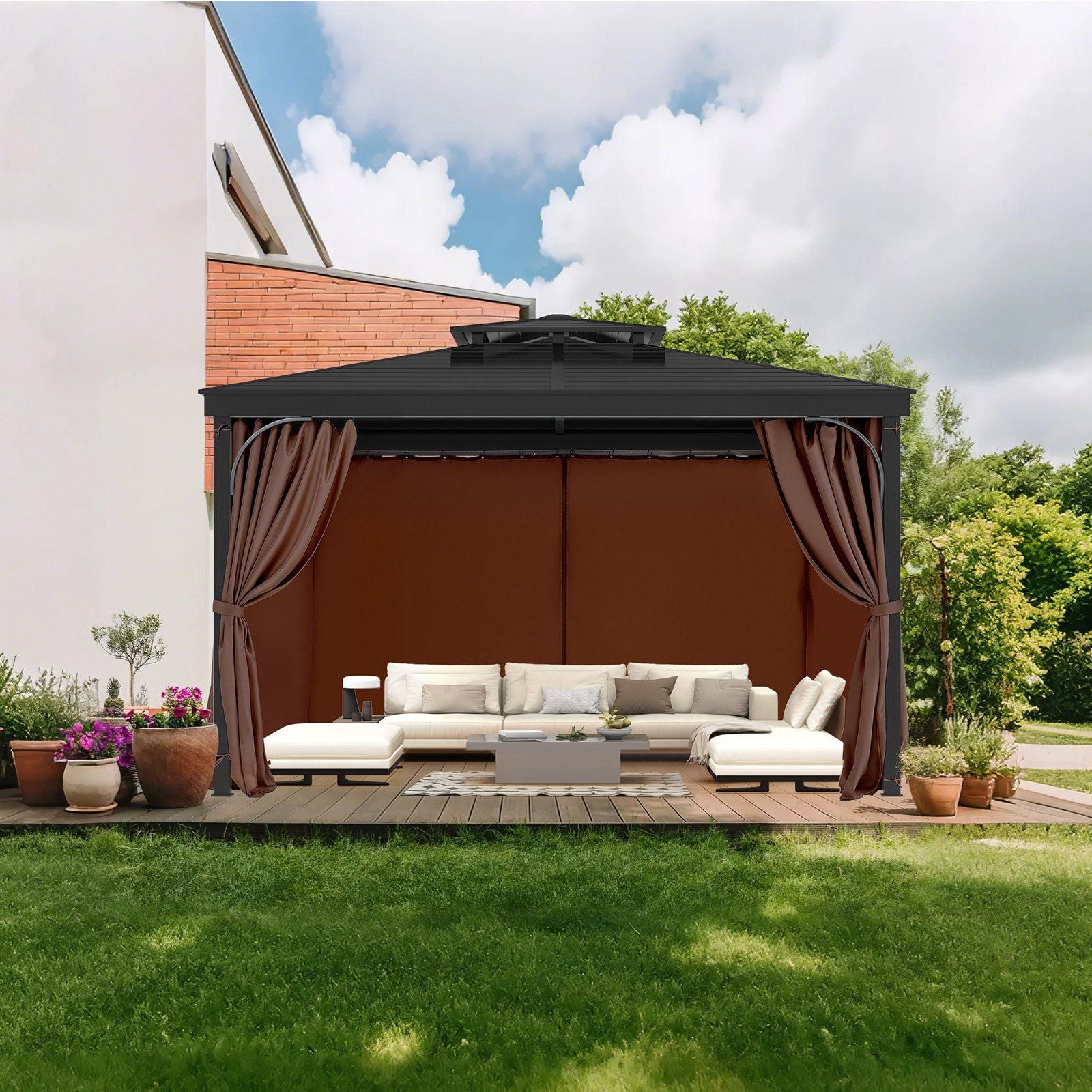 Gazebo Curtains Outdoor, Fit Most 2840 x 2840 x 2110 mm Gazebos, 4-Panel Sidewall Gazebo Privacy Curtains V952-SMLTCL10FT10KOIO4V0