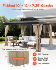 Gazebo Curtains Outdoor, 12' x 10' x 7.3' Gazebos, 4-Panel Sidewall Gazebo Privacy Curtains with Zippers, V952-SMLTCL12FT10QF3IIV0
