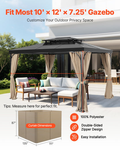 Gazebo Curtains Outdoor, 12' x 10' x 7.3' Gazebos, 4-Panel Sidewall Gazebo Privacy Curtains with Zippers, V952-SMLTCL12FT10QF3IIV0