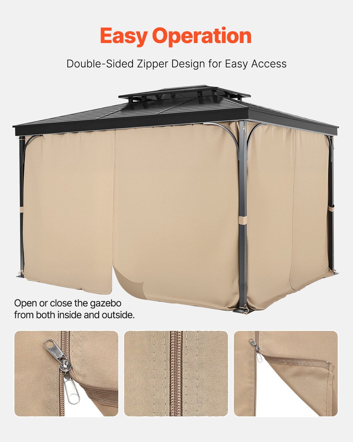 Gazebo Curtains Outdoor, 12' x 10' x 7.3' Gazebos, 4-Panel Sidewall Gazebo Privacy Curtains with Zippers, V952-SMLTCL12FT10QF3IIV0