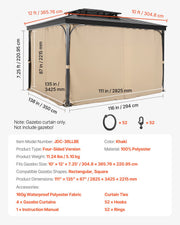 Gazebo Curtains Outdoor, 12' x 10' x 7.3' Gazebos, 4-Panel Sidewall Gazebo Privacy Curtains with Zippers, V952-SMLTCL12FT10QF3IIV0