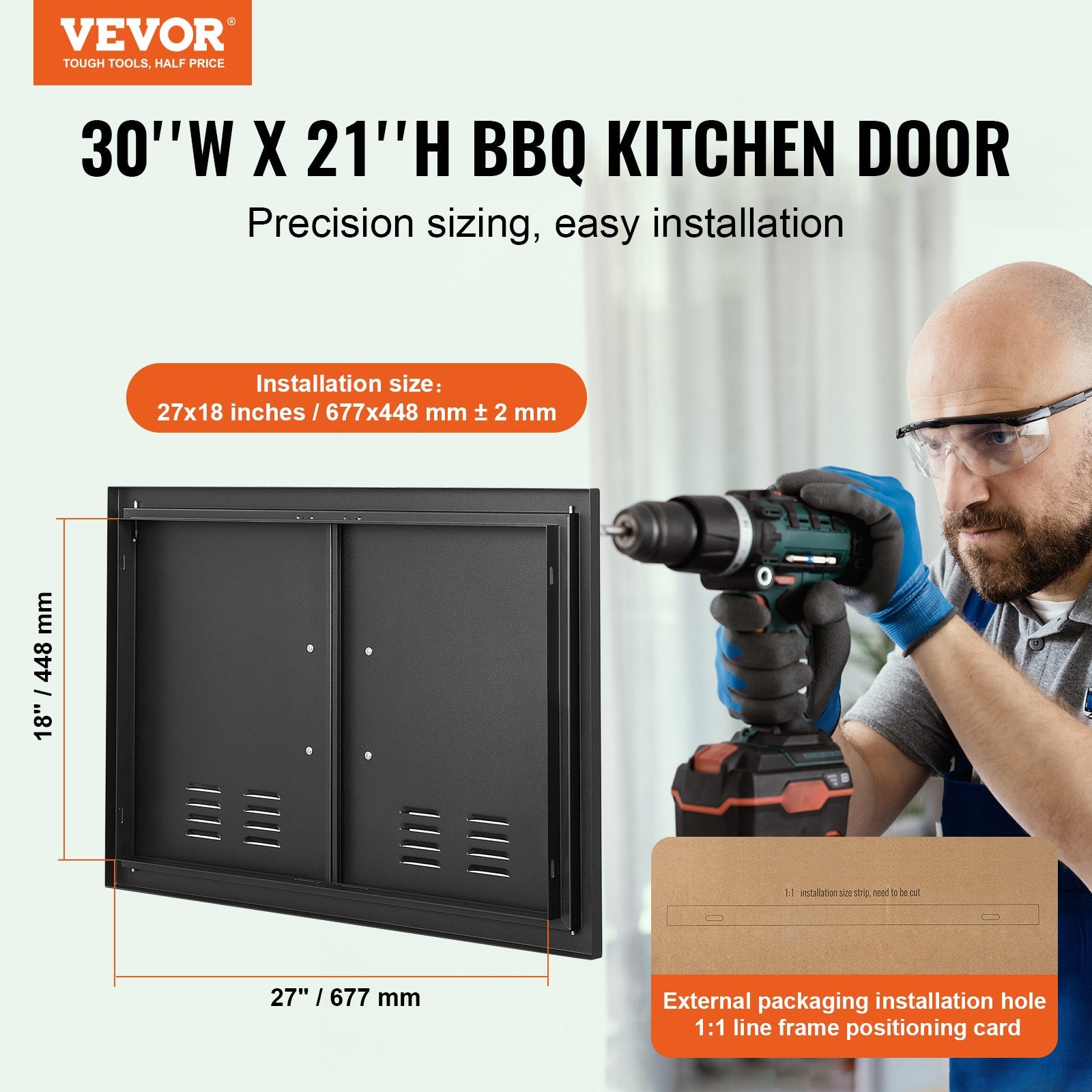 BBQ Access Door,762 x533 mm Double Outdoor Kitchen Door, Cold Plate Flush Mount Door, Wall Vertical Door with V952-SMMBSCJMHS30RL2L0V0