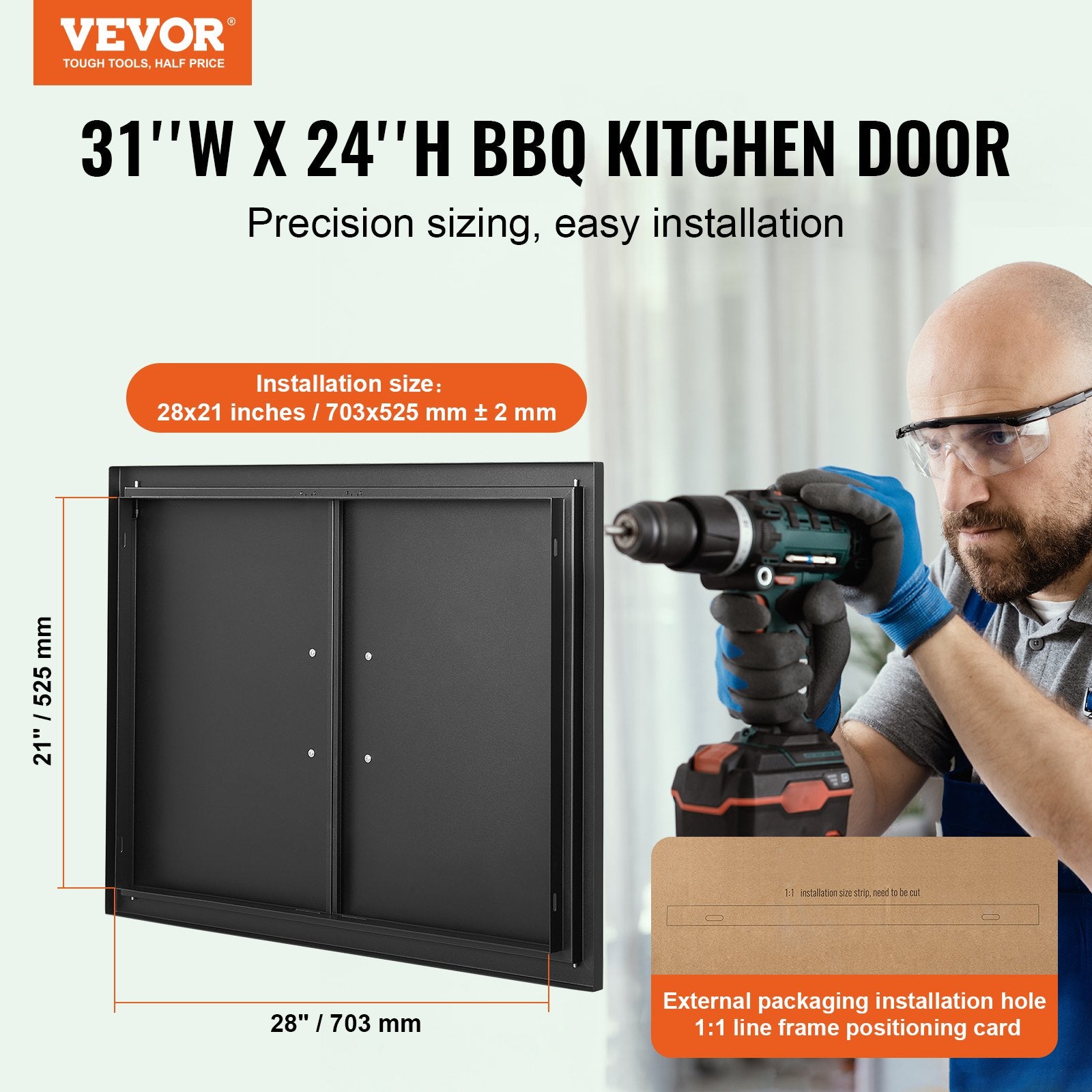 BBQ Access Door, 788x610 mm Double Outdoor Kitchen Door, Cold Plate Flush Mount Door, Wall Vertical Door with V952-SMMBSCJMHS31CL51JV0