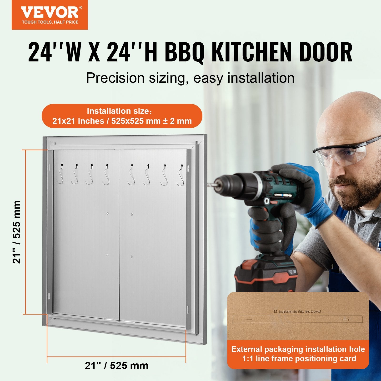 BBQ Access Door, 610x610 mm Double Outdoor Kitchen Door, Stainless Steel Flush Mount Door, Double Wall V952-SMMBSCJMYS245LWS1V0