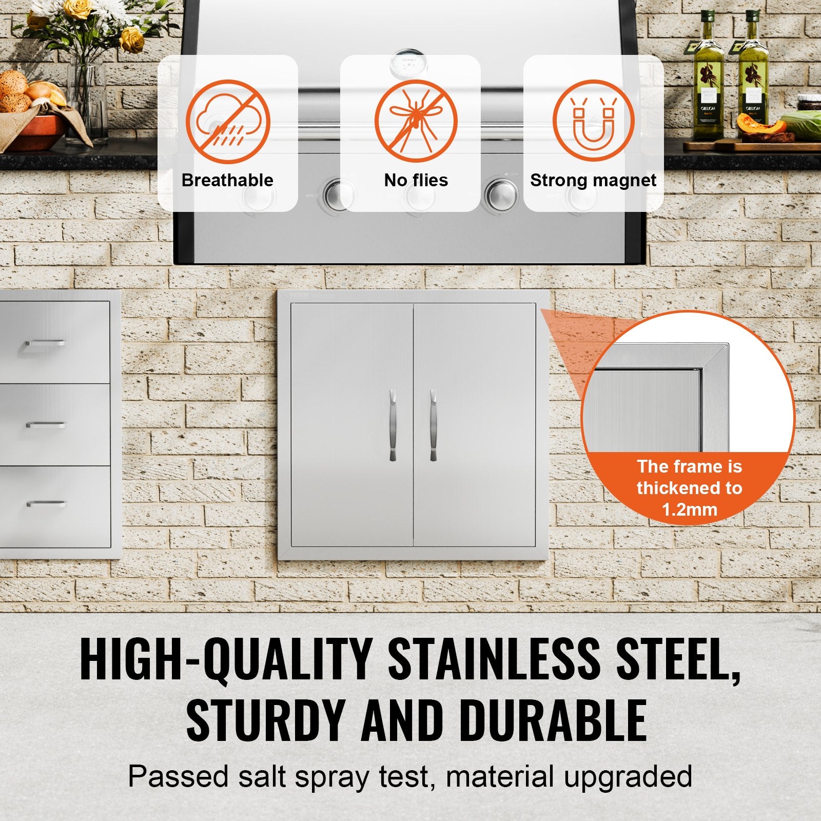 BBQ Access Door, 610x610 mm Double Outdoor Kitchen Door, Stainless Steel Flush Mount Door, Double Wall V952-SMMBSCJMYS245LWS1V0