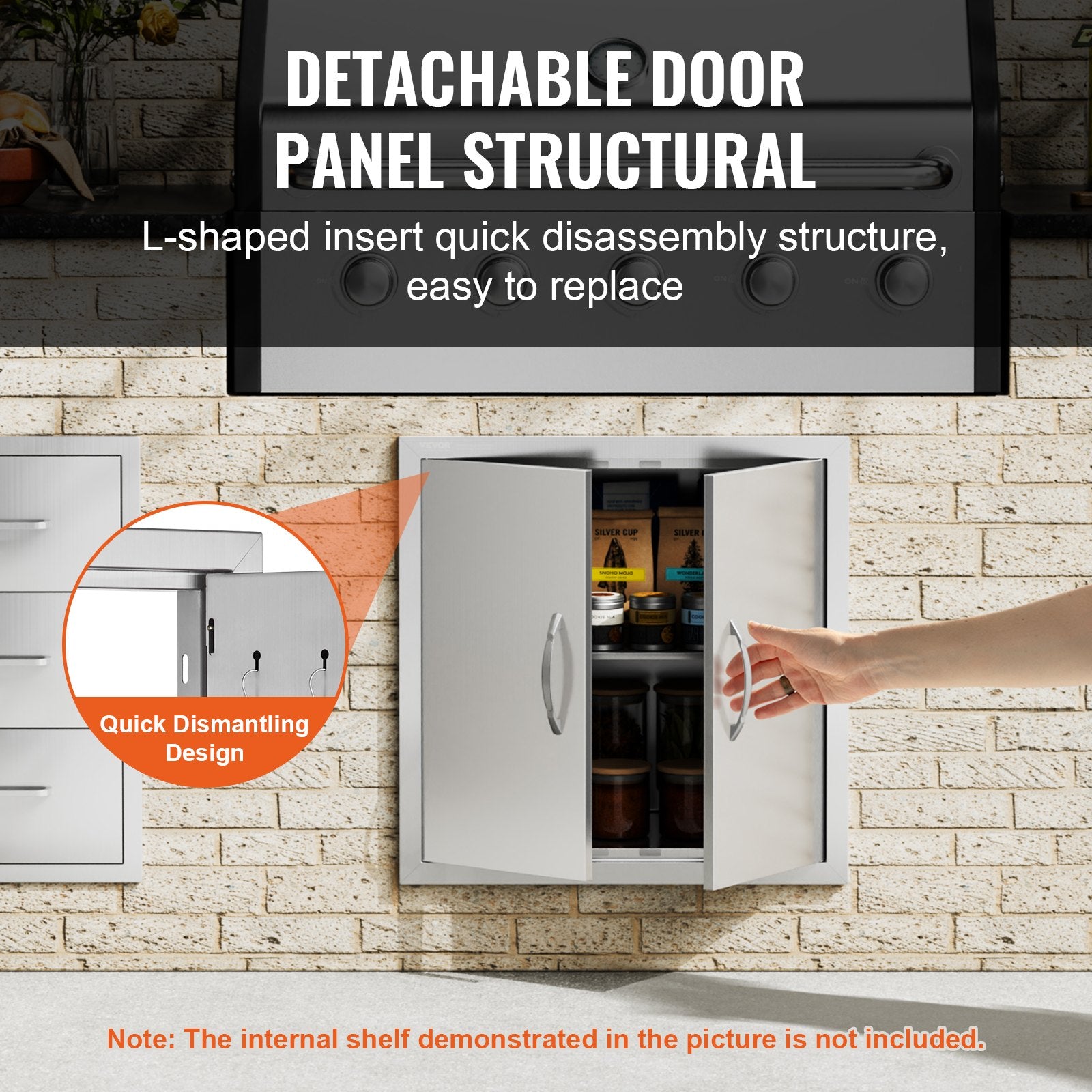 BBQ Access Door, 610x610 mm Double Outdoor Kitchen Door, Stainless Steel Flush Mount Door, Double Wall V952-SMMBSCJMYS245LWS1V0