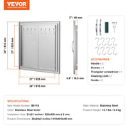 BBQ Access Door, 610x610 mm Double Outdoor Kitchen Door, Stainless Steel Flush Mount Door, Double Wall V952-SMMBSCJMYS245LWS1V0