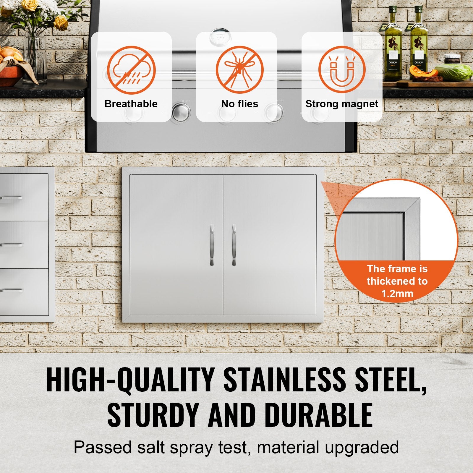 BBQ Access Door, 787x609 mm Double Outdoor Kitchen Door, Stainless Steel Flush Mount Door, Double Wall V952-SMMBSCJMYS31IPP30V0