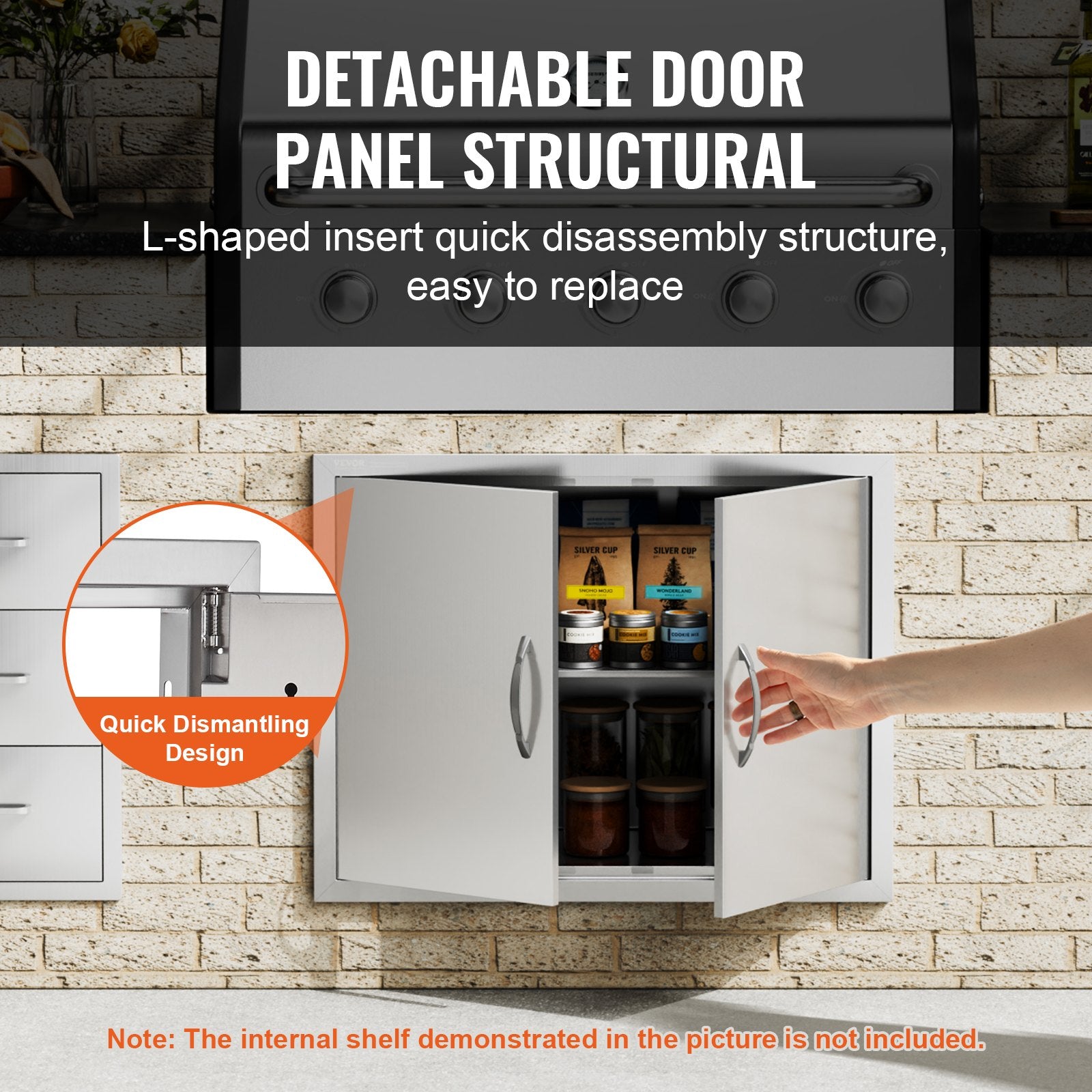 BBQ Access Door, 787x609 mm Double Outdoor Kitchen Door, Stainless Steel Flush Mount Door, Double Wall V952-SMMBSCJMYS31IPP30V0